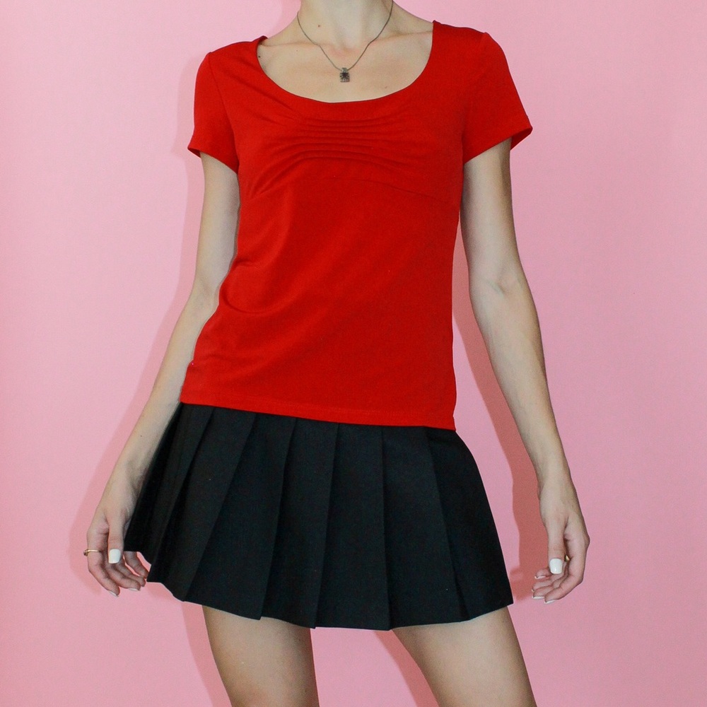 VTG 90s/y2k Red Pleated Bust Stretchy Baby Top - M